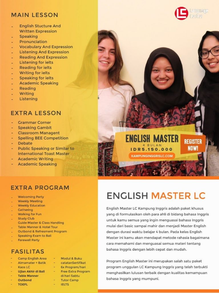 Paket Kampung Inggris LC English Master 4 Bulan